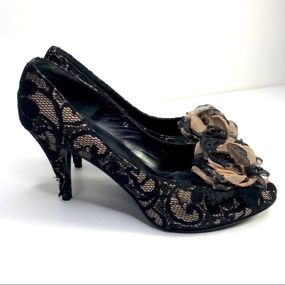Ramon Tenza Lace Peep Toe Heels - Picture 1 of 7